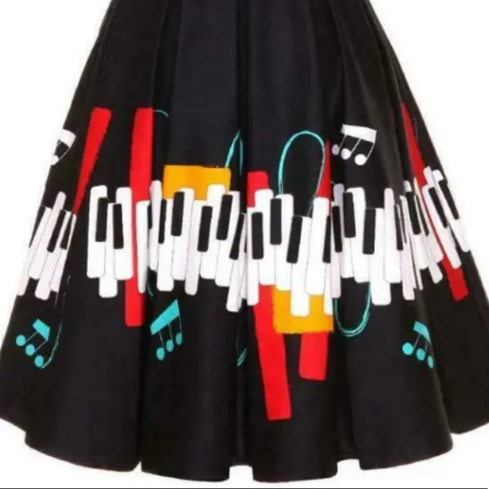Collectif Vintage Womens Black & Piano Keys Design Flared Skirt Size 4 (… - Picture 4 of 11